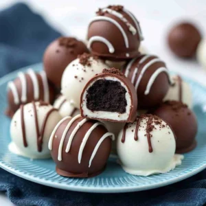 Delicious Oreo Balls coated in chocolate, perfect for a sweet treat.